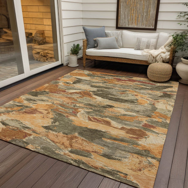 HomeRoots 5' Copper and Orange Abstract Area Rug – Stylish, Washable Design for Indoor and Outdoor Spaces 10' X 14' 609237