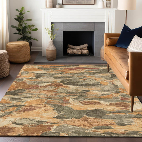 HomeRoots 5' Copper and Orange Abstract Area Rug – Stylish, Washable Design for Indoor and Outdoor Spaces 10' X 14' 609237