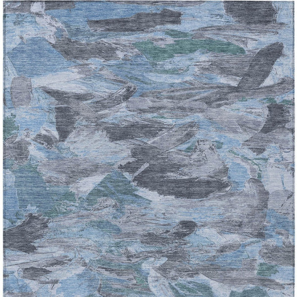 HomeRoots 5' Denim Blue Abstract Area Rug – Stylish, Washable & Durable for Indoor/Outdoor Spaces, Perfect for Pets 5' X 8' 609239