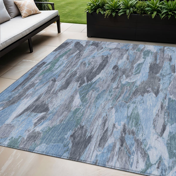 HomeRoots 5' Denim Blue Abstract Area Rug – Stylish, Washable & Durable for Indoor/Outdoor Spaces, Perfect for Pets 5' X 8' 609239