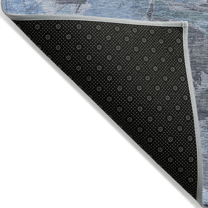 HomeRoots 5' Denim Blue Abstract Area Rug – Stylish, Washable & Durable for Indoor/Outdoor Spaces, Perfect for Pets 5' X 8' 609239