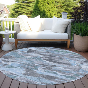 HomeRoots 5' Denim Blue Abstract Area Rug – Stylish, Washable & Durable for Indoor/Outdoor Spaces, Perfect for Pets 8' Round 609240