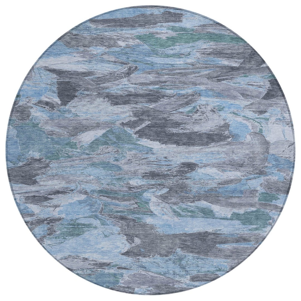 HomeRoots 5' Denim Blue Abstract Area Rug – Stylish, Washable & Durable for Indoor/Outdoor Spaces, Perfect for Pets 8' Round 609240