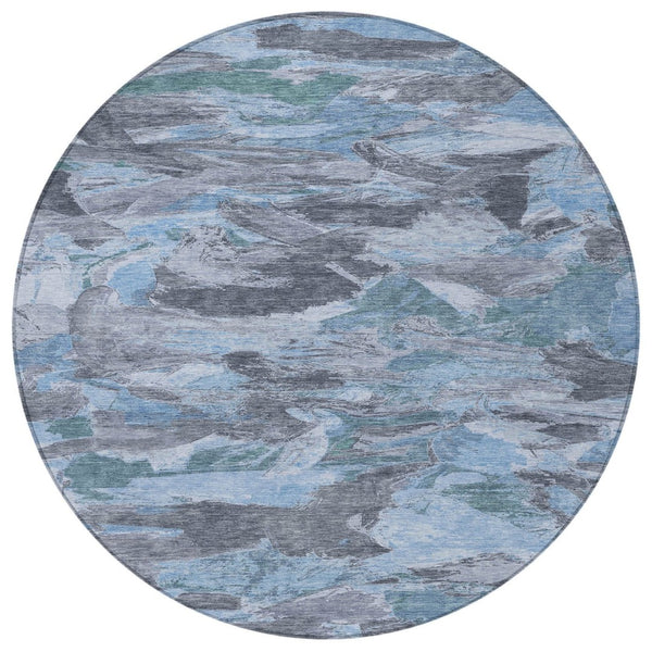 HomeRoots 5' Denim Blue Abstract Area Rug – Stylish, Washable & Durable for Indoor/Outdoor Spaces, Perfect for Pets 8' Round 609240