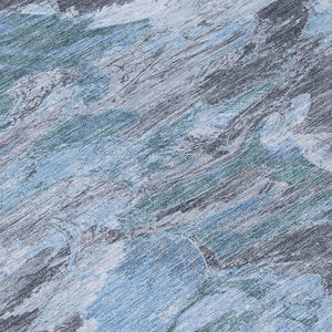 HomeRoots 5' Denim Blue Abstract Area Rug – Stylish, Washable & Durable for Indoor/Outdoor Spaces, Perfect for Pets 8' Round 609240