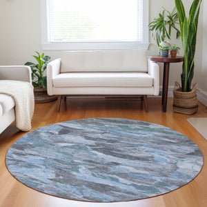 HomeRoots 5' Denim Blue Abstract Area Rug – Stylish, Washable & Durable for Indoor/Outdoor Spaces, Perfect for Pets 8' Round 609240