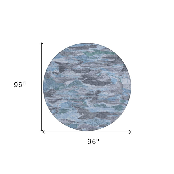 HomeRoots 5' Denim Blue Abstract Area Rug – Stylish, Washable & Durable for Indoor/Outdoor Spaces, Perfect for Pets 8' Round 609240