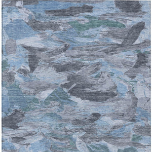 HomeRoots 5' Denim Blue Abstract Area Rug – Stylish, Washable & Durable for Indoor/Outdoor Spaces, Perfect for Pets 8' X 10' 609241