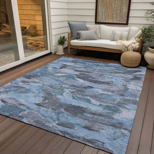 HomeRoots 5' Denim Blue Abstract Area Rug – Stylish, Washable & Durable for Indoor/Outdoor Spaces, Perfect for Pets 8' X 10' 609241