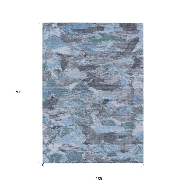 HomeRoots 5' Denim Blue Abstract Area Rug – Stylish, Washable & Durable for Indoor/Outdoor Spaces, Perfect for Pets 9' X 12' 609242