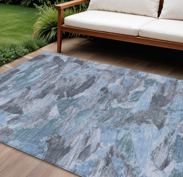 HomeRoots 5' Denim Blue Abstract Area Rug – Stylish, Washable & Durable for Indoor/Outdoor Spaces, Perfect for Pets 9' X 12' 609242