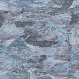 HomeRoots 5' Denim Blue Abstract Area Rug – Stylish, Washable & Durable for Indoor/Outdoor Spaces, Perfect for Pets 9' X 12' 609242