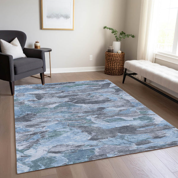 HomeRoots 5' Denim Blue Abstract Area Rug – Stylish, Washable & Durable for Indoor/Outdoor Spaces, Perfect for Pets 9' X 12' 609242