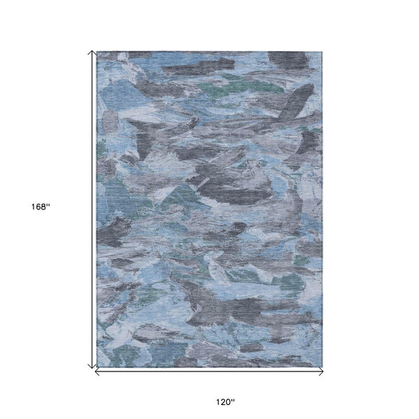 HomeRoots 5' Denim Blue Abstract Area Rug – Stylish, Washable & Durable for Indoor/Outdoor Spaces, Perfect for Pets 10' X 14' 609243