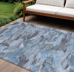 HomeRoots 5' Denim Blue Abstract Area Rug – Stylish, Washable & Durable for Indoor/Outdoor Spaces, Perfect for Pets 10' X 14' 609243