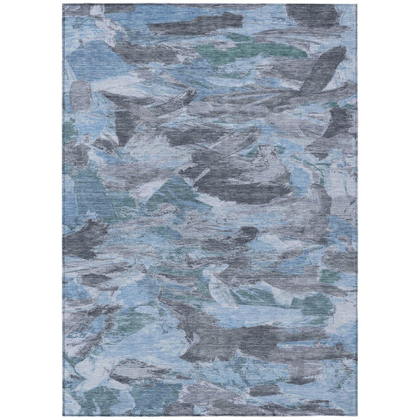HomeRoots 5' Denim Blue Abstract Area Rug – Stylish, Washable & Durable for Indoor/Outdoor Spaces, Perfect for Pets 10' X 14' 609243