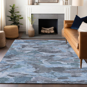 HomeRoots 5' Denim Blue Abstract Area Rug – Stylish, Washable & Durable for Indoor/Outdoor Spaces, Perfect for Pets 10' X 14' 609243