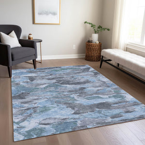 HomeRoots 5' Denim Blue Abstract Area Rug – Stylish, Washable & Durable for Indoor/Outdoor Spaces, Perfect for Pets 10' X 14' 609243