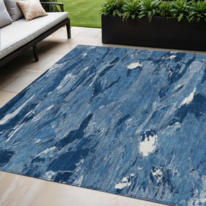 HomeRoots 5' Navy Blue and Blue Abstract Area Rug - Durable, Washable Indoor/Outdoor Design for Modern Spaces 5' X 8' 609257