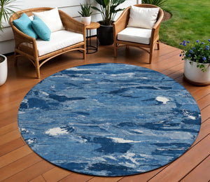 HomeRoots 5' Navy Blue and Blue Abstract Area Rug - Durable, Washable Indoor/Outdoor Design for Modern Spaces 8' Round 609258