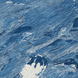 HomeRoots 5' Navy Blue and Blue Abstract Area Rug - Durable, Washable Indoor/Outdoor Design for Modern Spaces 8' Round 609258