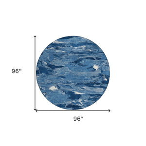 HomeRoots 5' Navy Blue and Blue Abstract Area Rug - Durable, Washable Indoor/Outdoor Design for Modern Spaces 8' Round 609258