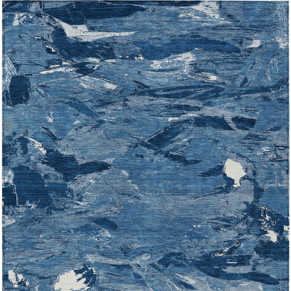 HomeRoots 5' Navy Blue and Blue Abstract Area Rug - Durable, Washable Indoor/Outdoor Design for Modern Spaces 8' X 10' 609259