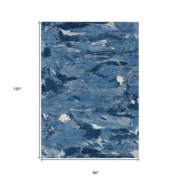HomeRoots 5' Navy Blue and Blue Abstract Area Rug - Durable, Washable Indoor/Outdoor Design for Modern Spaces 8' X 10' 609259