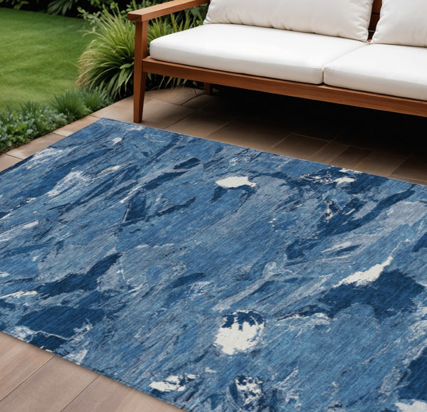 HomeRoots 5' Navy Blue and Blue Abstract Area Rug - Durable, Washable Indoor/Outdoor Design for Modern Spaces 8' X 10' 609259