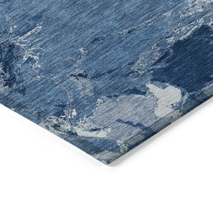 HomeRoots 5' Navy Blue and Blue Abstract Area Rug - Durable, Washable Indoor/Outdoor Design for Modern Spaces 8' X 10' 609259