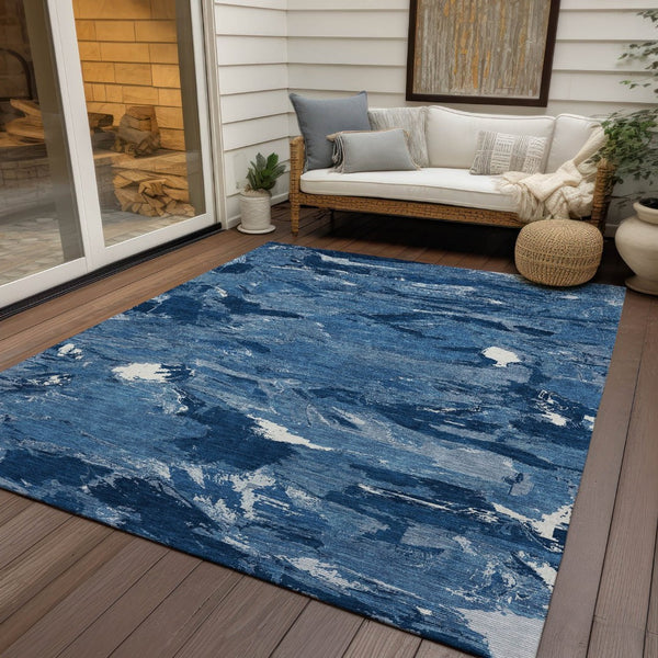 HomeRoots 9' X 12' Navy Blue Abstract Rug - Stylish, Washable Indoor/Outdoor Floor Decor for High-Traffic Areas 609260