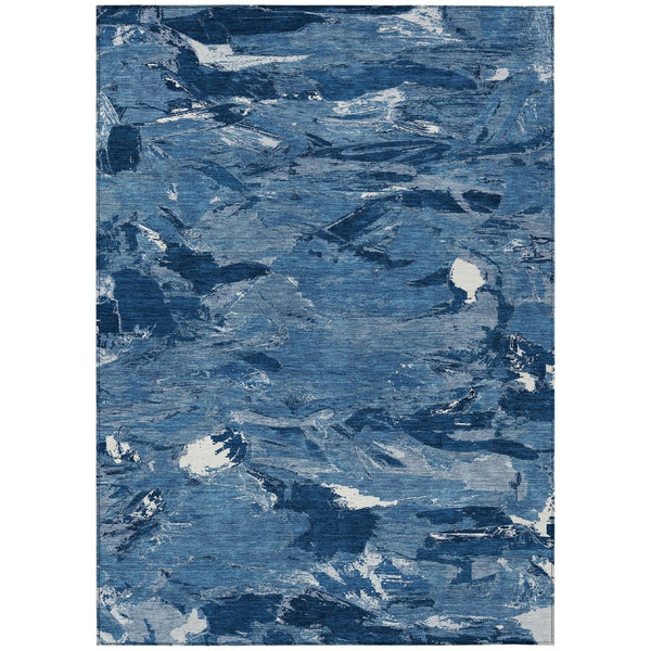 HomeRoots 9' X 12' Navy Blue Abstract Rug - Stylish, Washable Indoor/Outdoor Floor Decor for High-Traffic Areas 609260
