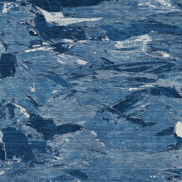 HomeRoots 9' X 12' Navy Blue Abstract Rug - Stylish, Washable Indoor/Outdoor Floor Decor for High-Traffic Areas 609260