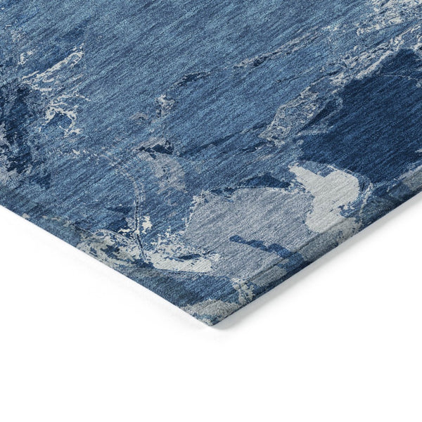 HomeRoots 5' Navy Blue and Blue Abstract Area Rug - Durable, Washable Indoor/Outdoor Design for Modern Spaces 10' X 14' 609261