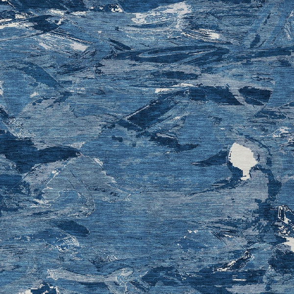HomeRoots 5' Navy Blue and Blue Abstract Area Rug - Durable, Washable Indoor/Outdoor Design for Modern Spaces 10' X 14' 609261