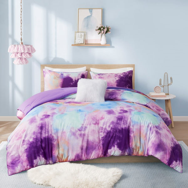 English Elm Twin/Twin Watercolor Tie Dye Cassiopeia Comforter Set with Piped Edges, Fur Pillow, Hypoallergenic OEKO-TEX Safe B035129810