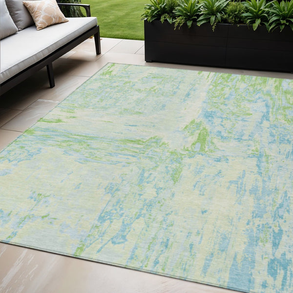 HomeRoots 5' Modern Abstract Mint Green and Blue Area Rug for Indoor Outdoor Use - Durable and Washable Design 5' X 8' 609275