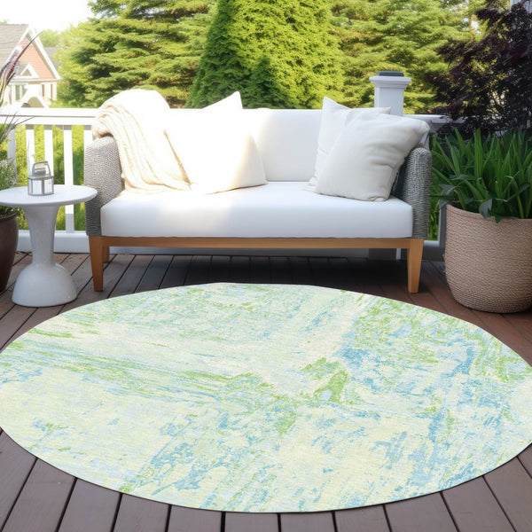HomeRoots 5' Modern Abstract Mint Green and Blue Area Rug for Indoor Outdoor Use - Durable and Washable Design 8' Round 609276