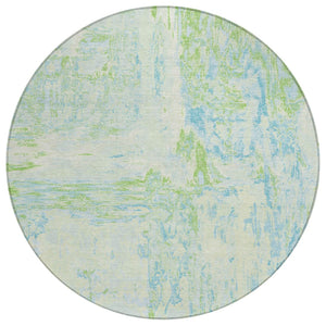 HomeRoots 5' Modern Abstract Mint Green and Blue Area Rug for Indoor Outdoor Use - Durable and Washable Design 8' Round 609276