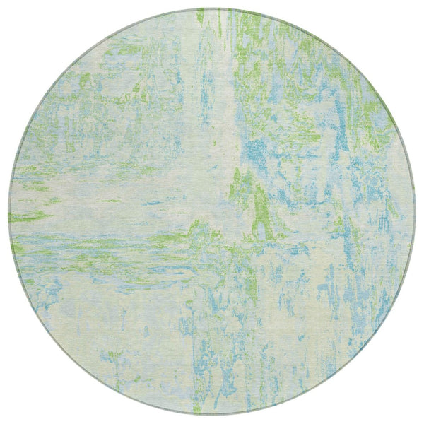 HomeRoots 5' Modern Abstract Mint Green and Blue Area Rug for Indoor Outdoor Use - Durable and Washable Design 8' Round 609276