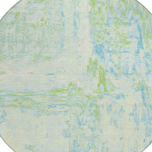 HomeRoots 5' Modern Abstract Mint Green and Blue Area Rug for Indoor Outdoor Use - Durable and Washable Design 8' Round 609276