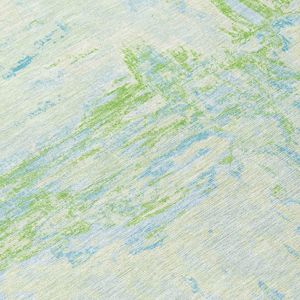 HomeRoots 5' Modern Abstract Mint Green and Blue Area Rug for Indoor Outdoor Use - Durable and Washable Design 8' Round 609276