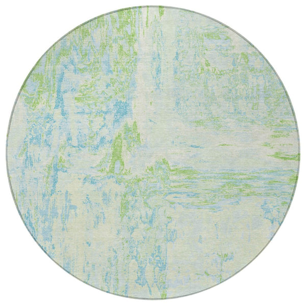 HomeRoots 5' Modern Abstract Mint Green and Blue Area Rug for Indoor Outdoor Use - Durable and Washable Design 8' Round 609276