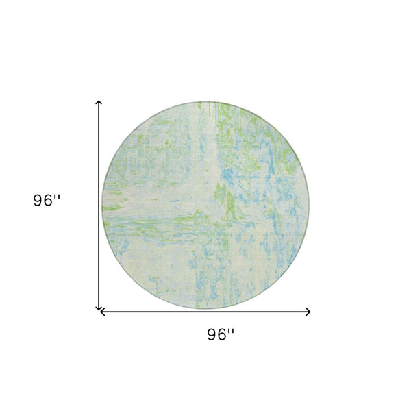 HomeRoots 5' Modern Abstract Mint Green and Blue Area Rug for Indoor Outdoor Use - Durable and Washable Design 8' Round 609276
