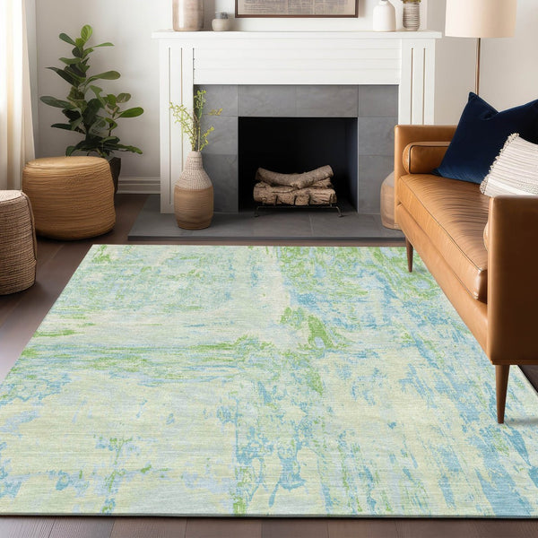 HomeRoots 5' Modern Abstract Mint Green and Blue Area Rug for Indoor Outdoor Use - Durable and Washable Design 8' X 10' 609277
