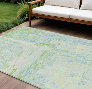HomeRoots 5' Modern Abstract Mint Green and Blue Area Rug for Indoor Outdoor Use - Durable and Washable Design 10' X 14' 609279