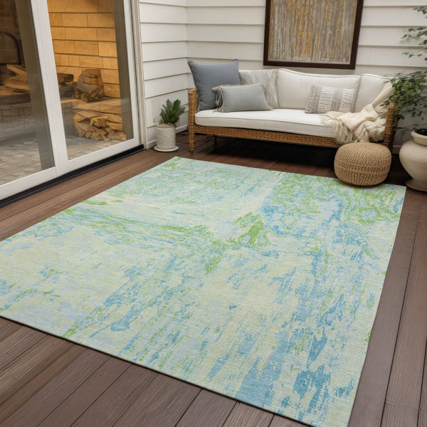 HomeRoots 5' Modern Abstract Mint Green and Blue Area Rug for Indoor Outdoor Use - Durable and Washable Design 10' X 14' 609279
