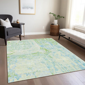 HomeRoots 5' Modern Abstract Mint Green and Blue Area Rug for Indoor Outdoor Use - Durable and Washable Design 10' X 14' 609279