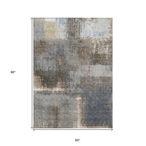 HomeRoots 5' Stylish Khaki and Brown Abstract Area Rug - Washable, Durable for Indoor & Outdoor Spaces 5' X 8' 609293