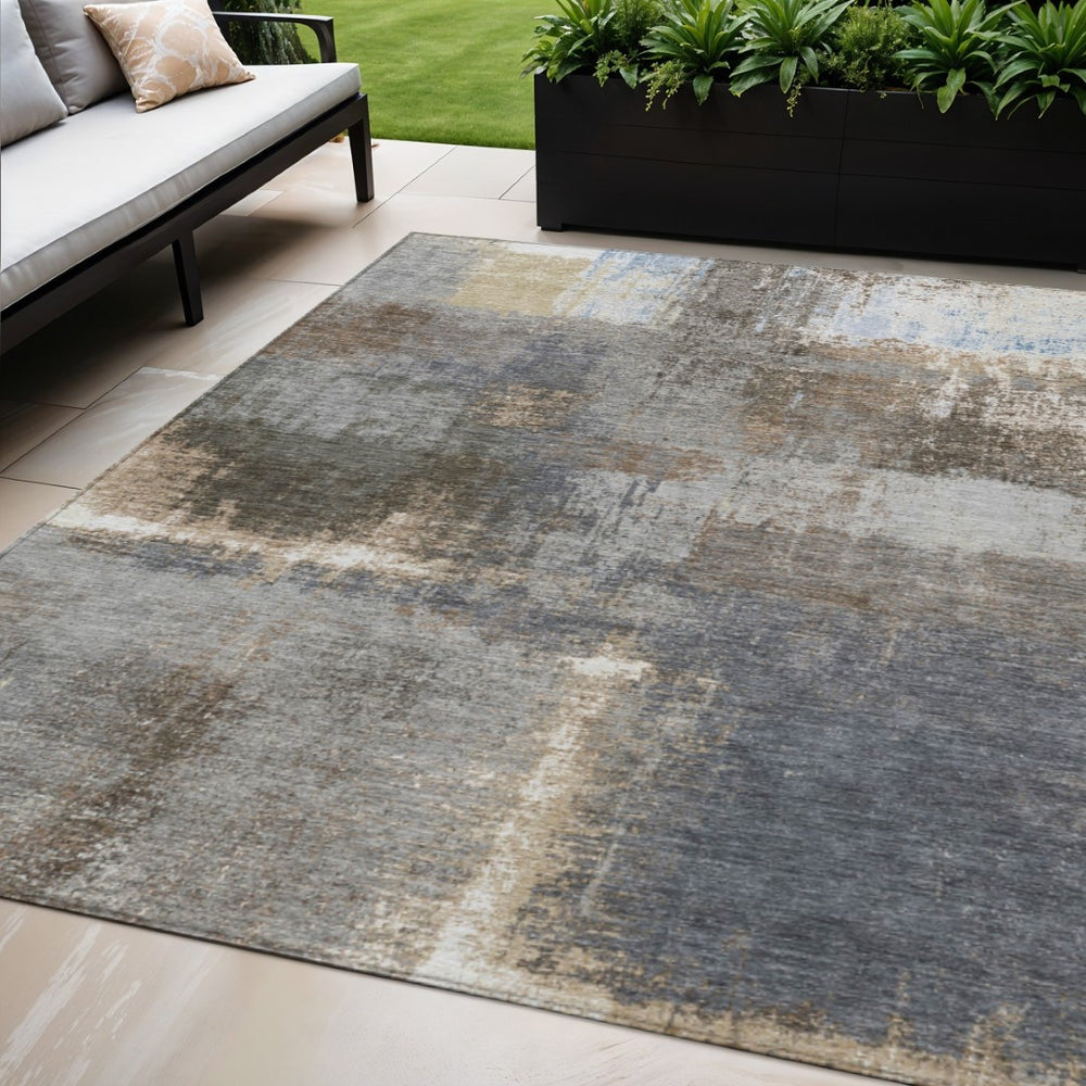 HomeRoots 5' Stylish Khaki and Brown Abstract Area Rug - Washable, Durable for Indoor & Outdoor Spaces 5' X 8' 609293